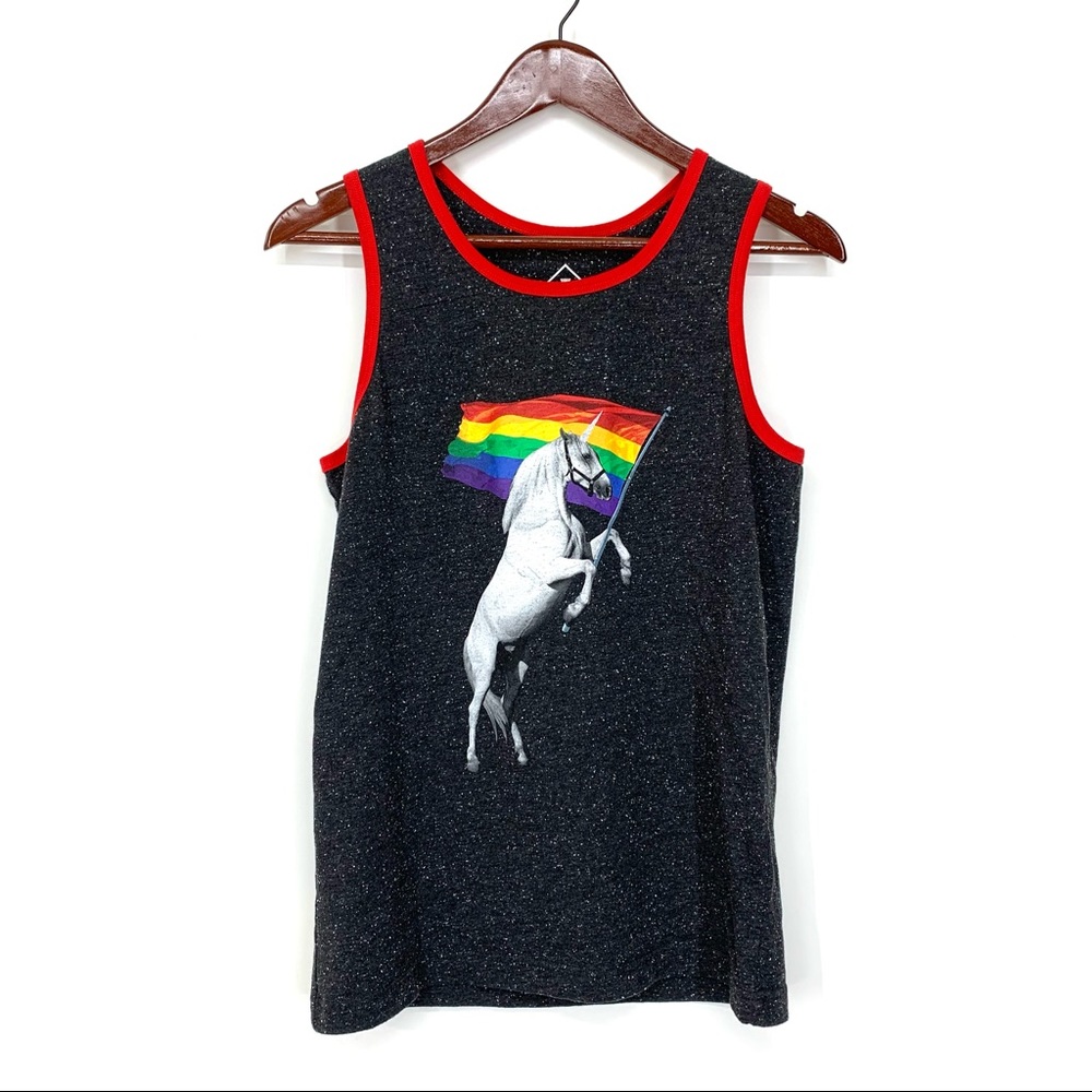 Well Worn Rainbow Pride Flag Unicorn Confetti Crewneck Graphic Tank Top